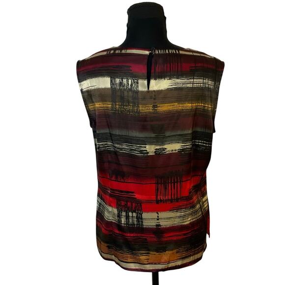 Kasper Sleeveless Blouse Size L Multicolor Striped Ruffle Neck Satin Top - Picture 4 of 8